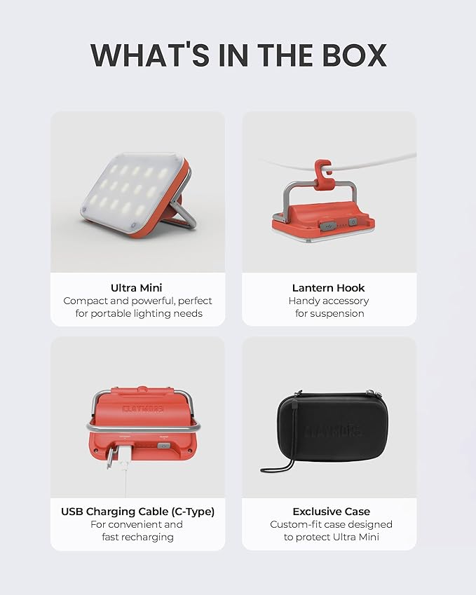 CLAYMORE Ultra Mini (Red) - Outdoor Rechargeable LED Light for Camping, Tent, Backpacking, Emergency and Industrial Use. Waterproof, Portable Lantern with USB-C, Up to 24 Hours Battery Life.