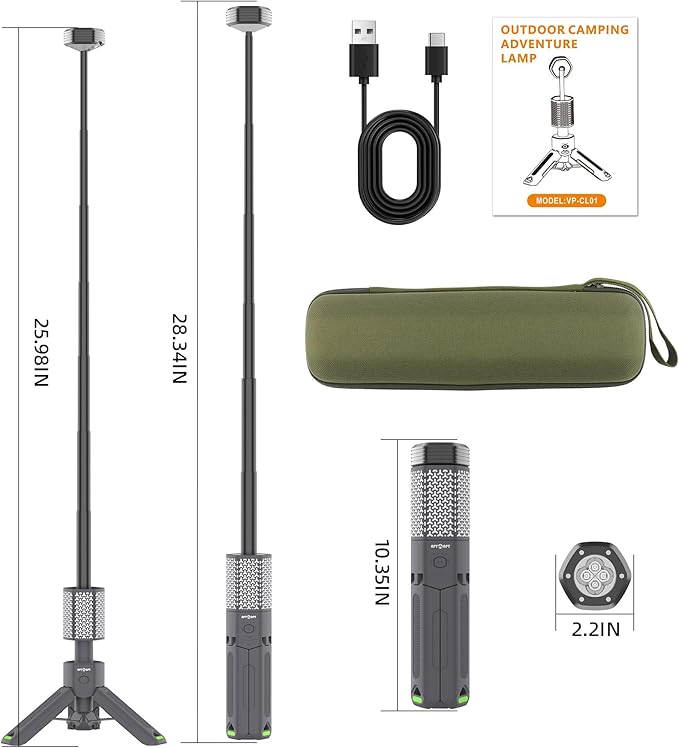 Camping Light Telescopic Camp Lantern Rechargeable 10500mAh Battery Built-in Magnetic Camp Lamp for Emergency, Camping, Hiking (Gray)