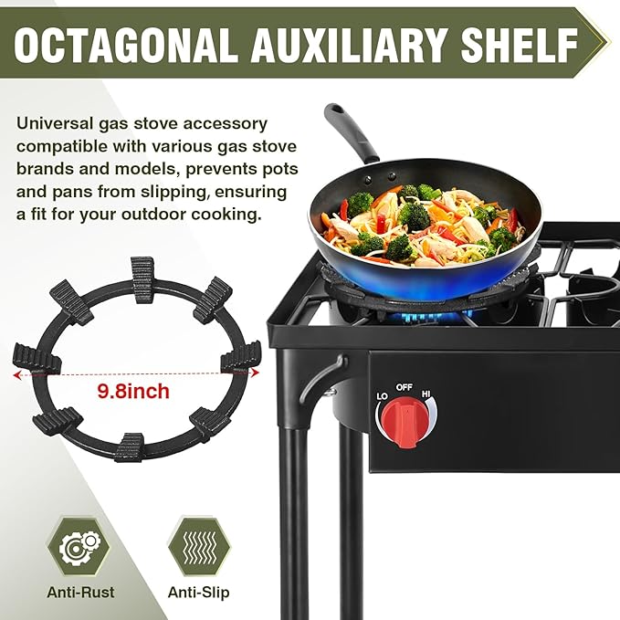 Bestfire 3 Burners Camping Stove for Cooking Outdoor, 225,000 BTU Propane Burners with Ignition wire&Removable Legs, Temperature Control Knobs and 20 PSIG High Pressure Regulator for BBQ