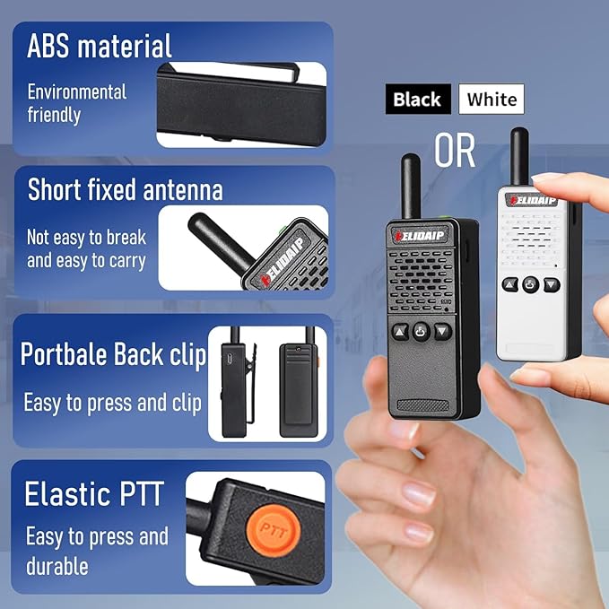 T-M2 Super Mini Walkie Talkie for Adult Kids,Rechargeable Portable FM Transceiver,Small Two Way Radio for Supermarket,Hotel,Outdoor Sport,Hiking,Camping,Indoor,Family Trip,White 1 Pack