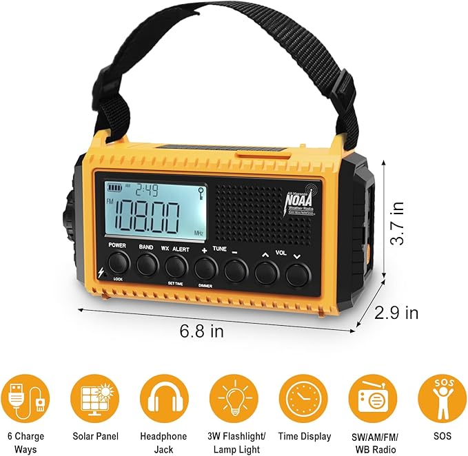 Raynic Emergency Radio, 5000mAh/18500mWh Weather Radio, Solar Hand Crank Radio with AM/FM/SW/NOAA Alert, Cell Phone Charger, Headphone Jack, Flashlight and SOS Siren