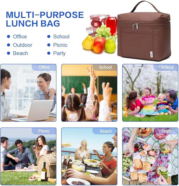NOL Natural Organic Lifestyle Small Insulated Lunch Bags for Women Cooler Bag Lightweight Nylon Waterproof Lunch Box for Work(Small,coffee)