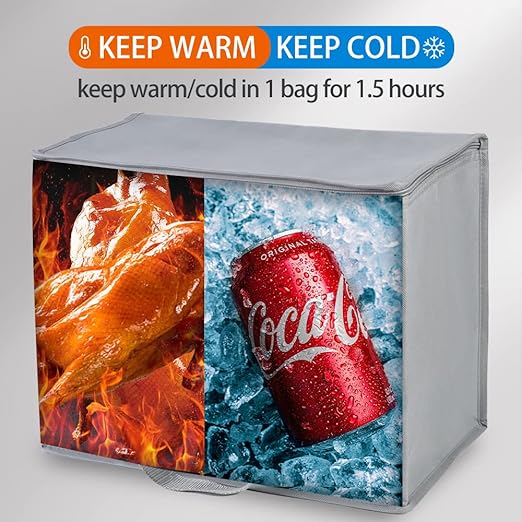 Bodaon 3-Pack Insulated Reusable Grocery Shopping Bag, X-Large Frozen Food Cold, Cooler Bags with Zippered Top, Insulated Food/Pizza Delivery Bag, Gray