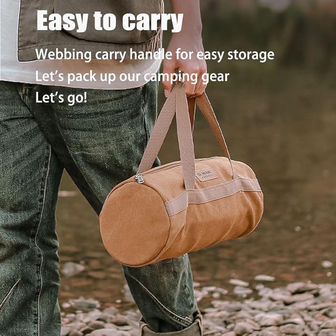 Tent Stakes Bag,Canvas Camping Storage Bags Essentials Accessories Tools Hiking Hunting Gear(Brown 40CM)