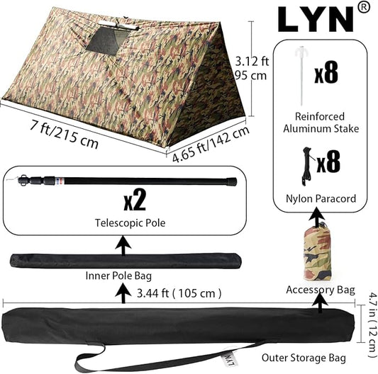 LYN Extra Large Zipper Reusable Survival Emergency Shelter Tent,Thermal Waterproof Fireproof Lightweight Bugout, with Paracord✚Stake for Camping,First Aid,Hiking&Bushcraft