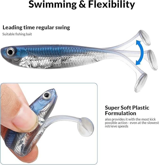 QualyQualy Soft Plastic Swimbait Paddle Tail Shad Lure Soft Bass Shad Bait Minnow Paddle Tail Swim Bait for Bass Trout Walleye Crappie - 2.75in, 3.14in, 3.94in, 5in