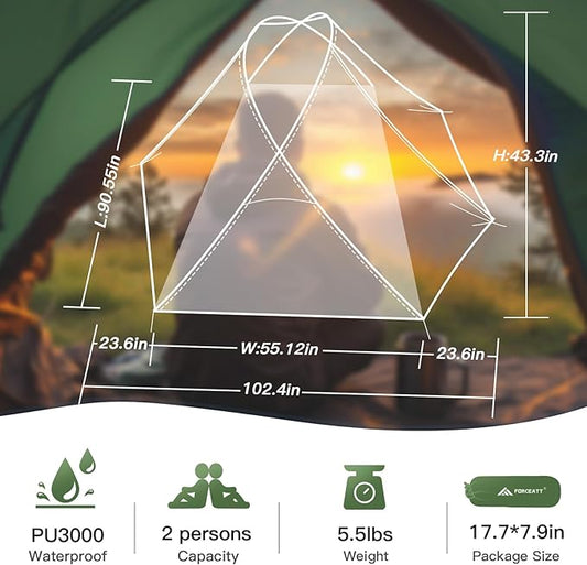 Forceatt Camping Tent 2 Person, Backpacking Tent Waterproof & Windproof, Ultralight Instant Tent with Rain Fly for Camping, Hiking, Outdoor