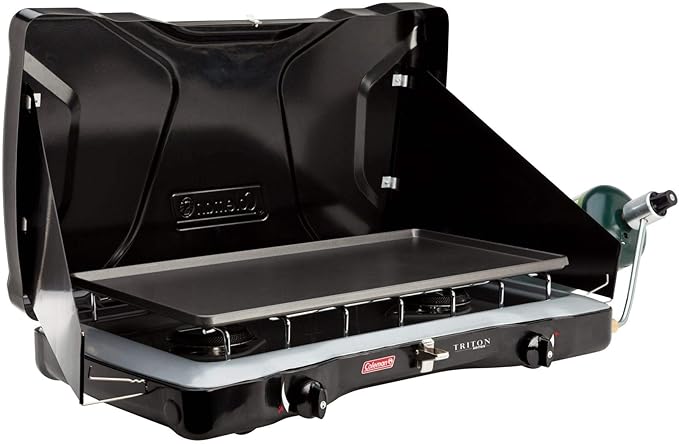 Coleman Triton 2-Burner Propane Stove, Portable Camping Cooktop with 2 Adjustable Burners & Wind Guards, 22,000 BTUs of Power for Camping, Tailgating, Grilling, BBQ, & More