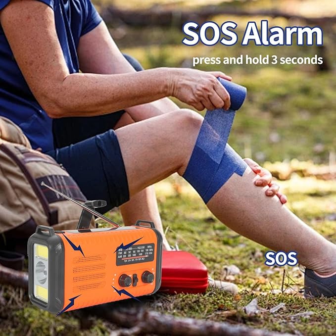 20000mAh/74000mWh Emergency Weather Radio, NOAA/AM/FM Solar Hand Crank Radio, USB/Solar/Hand Crank Charging, Battery Powered Radio with SOS Alarm & Flashlight for Camping/Emergencies (Orange)