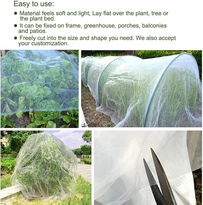 8x30Ft Mosquito Bug Insect Bird Fine Mesh Net Barrier Hunting Blind Garden Screen Netting for Protect Your Plant Fruits Flower
