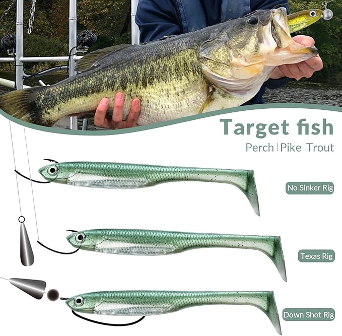 QualyQualy Soft Plastic Swimbait Paddle Tail Shad Lure Soft Bass Shad Bait Minnow Paddle Tail Swim Bait for Bass Trout Walleye Crappie - 2.75in, 3.14in, 3.94in, 5in