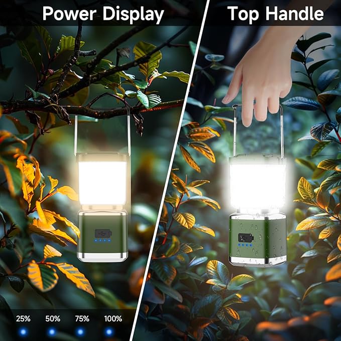 LED Camping Lantern, 1000 Lumens Camping Lantern Rechargeable with 4 Light Modes, Waterproof, Camping Essentials, Mini Lantern Flashlight for Camping, Hurricane, Emergency, Hiking, Power Outages, 2pc