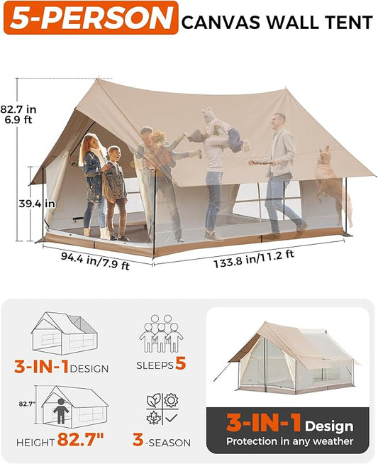 KingCamp Camping Tent 6-8 Person, Weatherproof Hot Tent Large Family Cabin Tents with Stove Jack, Waterproof & Windproof for Family Camping & Outdoor Parties