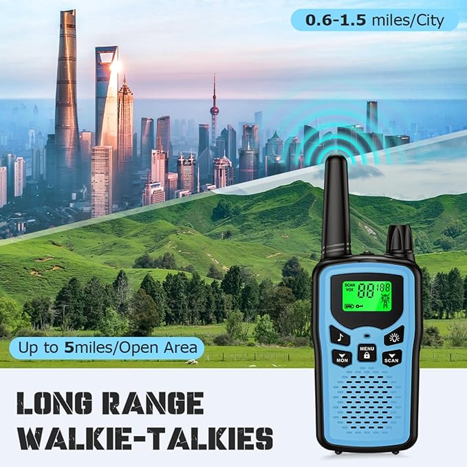 Walkie Talkie Long Range Walkie talkies with Rechargegable for Adults, 22 Channel FRS 2-Way Radios Walky Talky with LED Flashlight for Climbing, Camping Trip and Family Emergency Kit(2 Pack Blue).