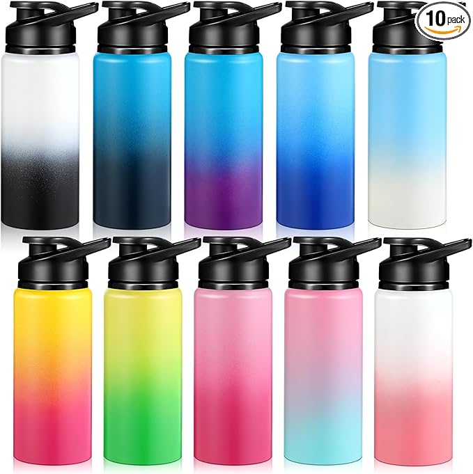 10 Pieces 20 oz Reusable Aluminum Water Bottles Bulk Outdoor Sports Water Bottles Multipack Travel Bottles for Gym, Hiking, Cycling, Camping, Fishing, Snap Lid(Gradient Color)