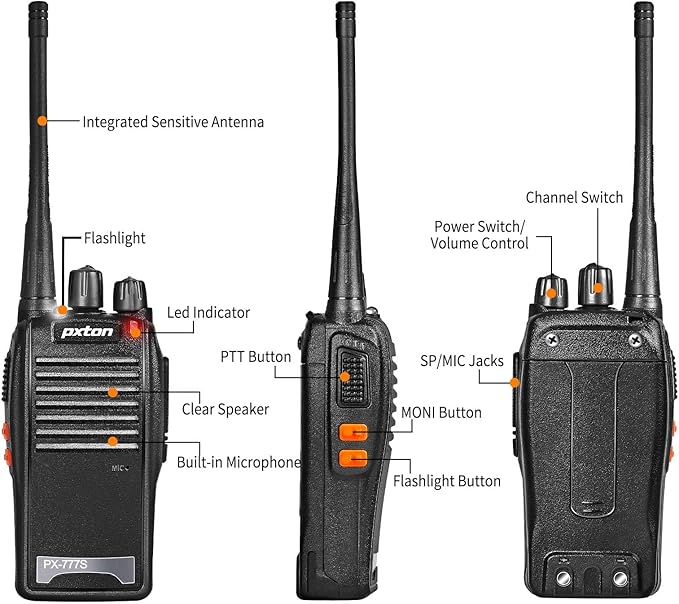 777S walkie talkies Long Range for Adults Rechargeable with Earpieces and Li-ion Battery,Two Way radios has VOX/TOT/Emergency Alarm/Battery Low Alert/Flashlight/Scan Function(4 Pack)