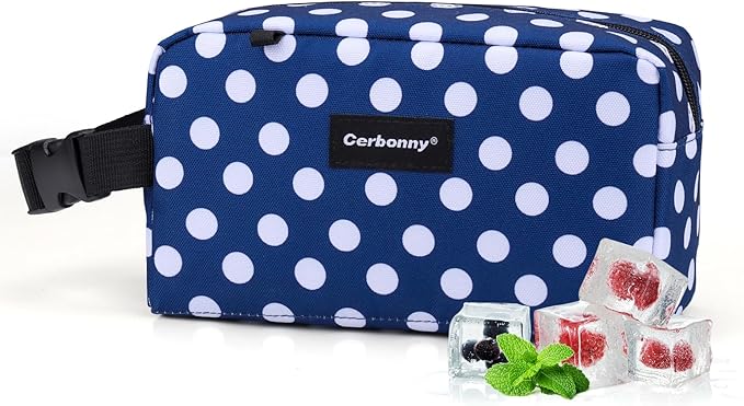 Cerbonny Small Cooler Bag Freezable Lunch Bag for Work School Travel,Small Lunch Bag,Small Insulated Bag For Adults/Kids,Freezer Lunch Bags,Mini Lunch Bag Fit For Yogurt(Blue with white dots)