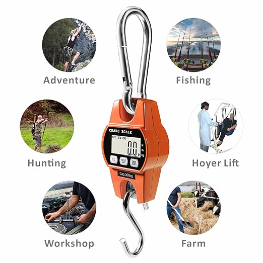 Digital Hanging Scale 660 Lb 300 Kg Hanging Digital Scale, Handheld Mini Crane Scale with Hooks for Farm Hunting Fishing Outdoor