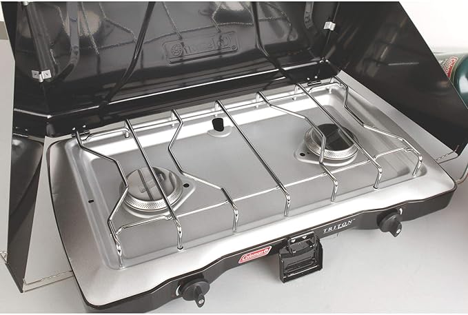 Coleman Triton 2-Burner Propane Stove, Portable Camping Cooktop with 2 Adjustable Burners & Wind Guards, 22,000 BTUs of Power for Camping, Tailgating, Grilling, BBQ, & More