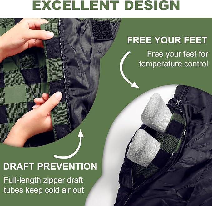 Double Sleeping Bag for Adults Kids, XL Queen Size 2 Person All Season for Warm & Cold Weather, Lightweight Compact with Compression Sack Camping Essentials for Backpacking Hiking