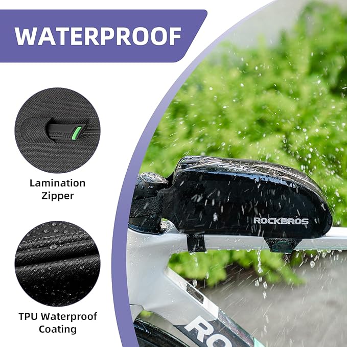 ROCKBROS Bike Top Tube Bag Bicycle Front Frame Bag Waterproof Bike Pouch Pack Bike Phone Bag Cycling Accessories Pouch for Mountain Road Bike Large