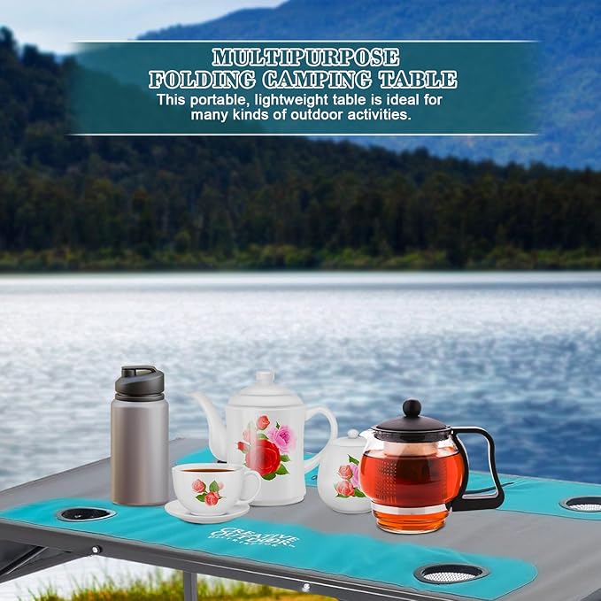 Creative Outdoors Folding Table with Built-in Cooler - Outdoor Portable Camping Table with 4 Cup Holders and Durable Steel Frame - Quality Material (Orange/Gray)