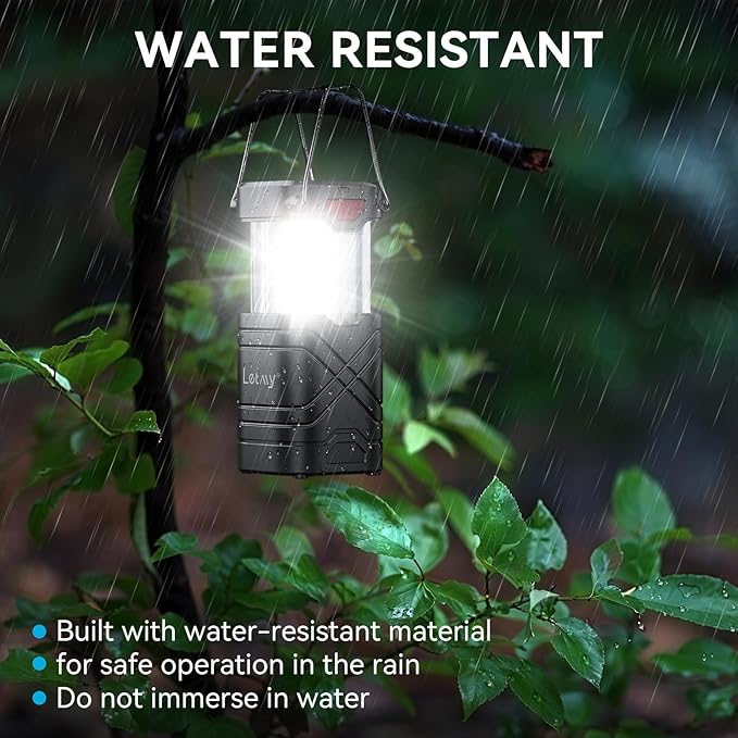 LETMY 4 Pack Camping Lantern, Rechargeable LED Lanterns, Solar Lantern Battery Powered Hurricane Lantern Flashlights with 3 Powered Ways & USB Cable for Emergency, Power Outage, Hurricane Supplies