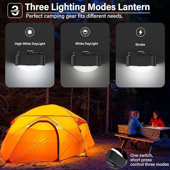 Rechargeable Camping Lights FLY2SKY 2Pcs Black Tent Lights Mini Flashlight Portable LED Camping Lantern Survival Gear Camping Accessories for Hiking Backpacking Fishing Hurricane Emergency Outage