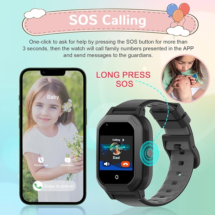 Wonlex GPS Smart Watch for Kids, 4G Smartwatch with SIM Card, 1.4" Phone Watch with Video Calls, Voice Chat, SOS, Camera, Pedometer, Alarm, Games for Boys Girls Aged 3-12 Years Old