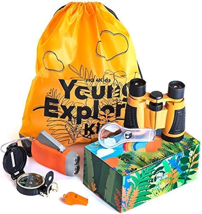 Outdoor Adventure Kit for Kids: Binoculars, Compass, Magnifying Glass & Flashlight. 3-12 Year Old Boys & Girls