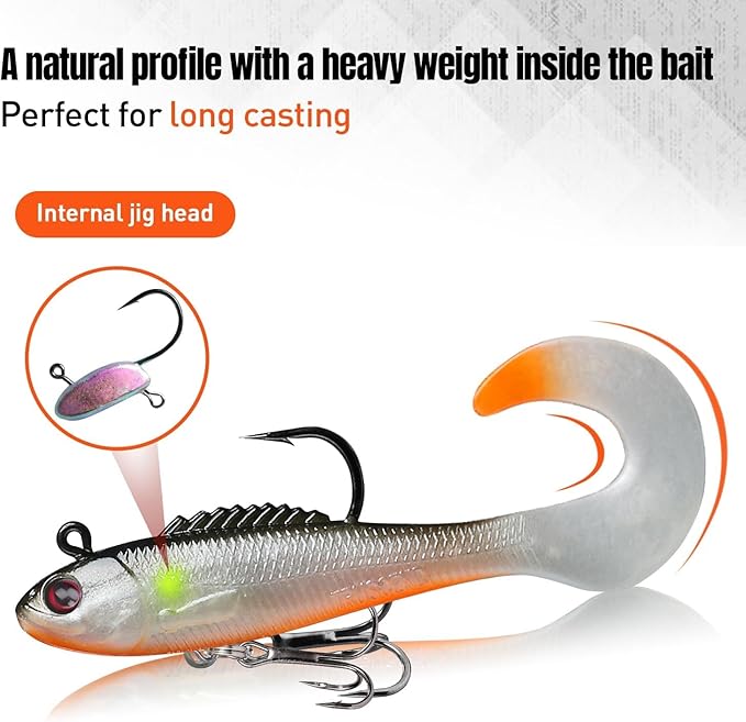 NRVBaits Pre-Rigged Soft Lures, Fishing Lures for Bass Trout Crappie Walleye, Unique Vibrating Swim Action and Trembly Sinking Move for More Bites, Soft Swimbait for Family Fishing