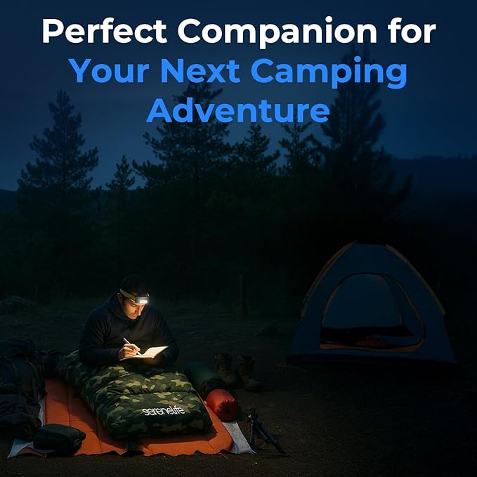 SereneLife Double Sleeping Bag with Pillows, Waterproof & Detachable for 2 Single Bags, Lightweight & Warm, Perfect for Camping, Hiking, Backpacking, and Cold Weather, Suitable for Temperatures 5-10°F