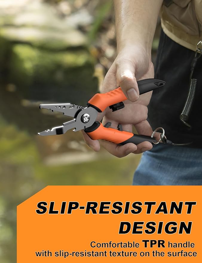 7.5"Fishing Split Ring Pliers, Multi-Function Fishing Gear with Teflon Coated,Stainless Steel Fishing Tools,Corrosion-Resistant Saltwater Freshwater Pliers