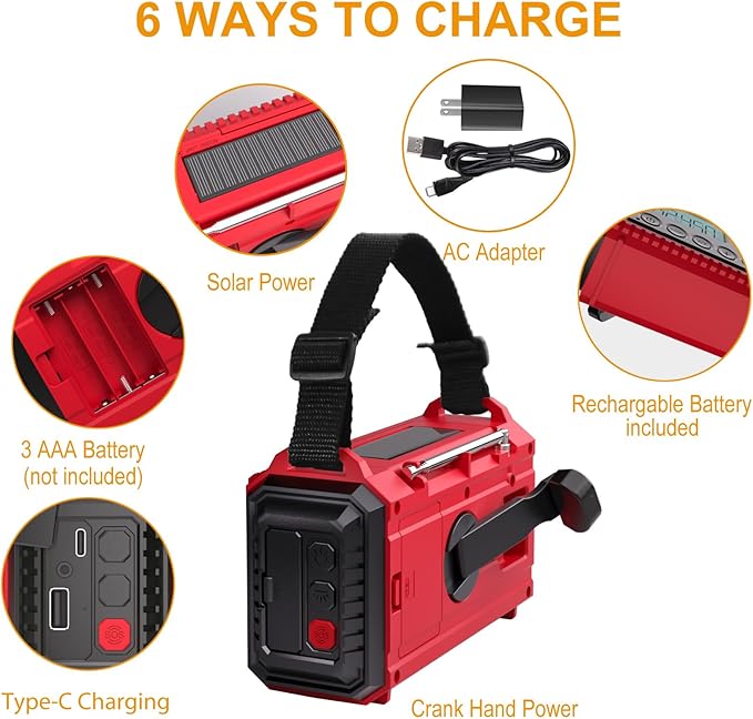 Raynic Emergency Radio, 5000mAh/18500mWh Weather Radio, Solar Hand Crank Emergency Radio with AM/FM/SW/NOAA, Cell Phone Charger, Headphone Jack, Flashlight, Type-C Charging and SOS Siren for Hurricane