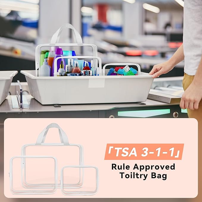 TISRATOK 10 PCS Clear Travel Makeup Toiletry Bag, Plastic PVC Cosmetic TSA Approved Organizer Kit with Zipper Handbag(White)