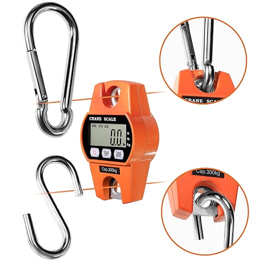 Digital Hanging Scale 660 Lb 300 Kg Hanging Digital Scale, Handheld Mini Crane Scale with Hooks for Farm Hunting Fishing Outdoor
