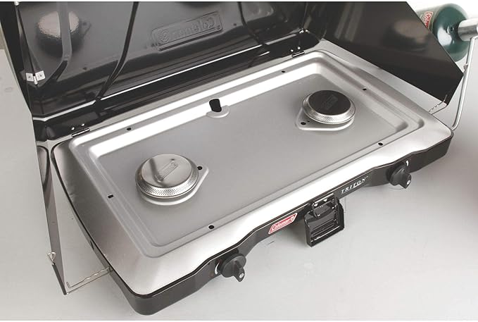 Coleman Triton 2-Burner Propane Stove, Portable Camping Cooktop with 2 Adjustable Burners & Wind Guards, 22,000 BTUs of Power for Camping, Tailgating, Grilling, BBQ, & More