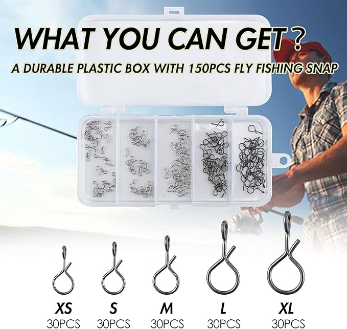 Alwonder 150-Pack Fly Fishing Snaps Twist Clips, 3/5 Sizes Stainless Steel Quick Change Lure Snaps No Knot Clip Quick Snap Fast Snap Lure Connector for Jigs Lures Fishing Clips Swivels Terminal Tackle