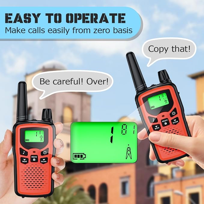 Walkie Talkie Long Range Walkie talkies with Rechargegable for Adults, 22 Channel FRS 2-Way Radios Walky Talky with LED Flashlight for Climbing, Camping Trip and Family Emergency Kit(2 Pack Red).