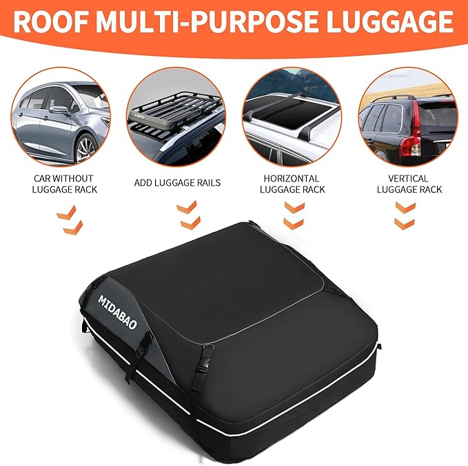 MIDABAO 20 Cubic Waterproof Duty Car Roof Top Carrier-Car Cargo Roof Bag Car Roof Top Carrier - Waterproof & Coated Zippers- includes Anti-Slip Mat- for Cars with or without Racks (20 Cubic Feet)