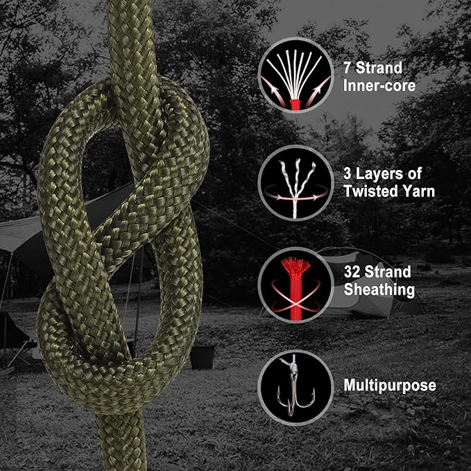 WEREWOLVES Paracord Rope, 7 Strand Type III Parachute Cord 4mm 100ft / 200ft for Crafting, DIY Projects, Survival Bracelets (Army Green, 200 ft)
