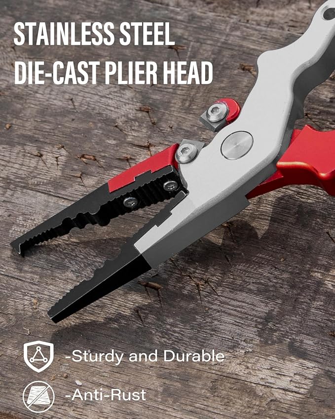 Compact 6.8" Fishing Pliers - Fish Gripper Tool, Corrosion-Resistant Saltwater Fishing Gear | Fishing Gifts for Men, Red/White