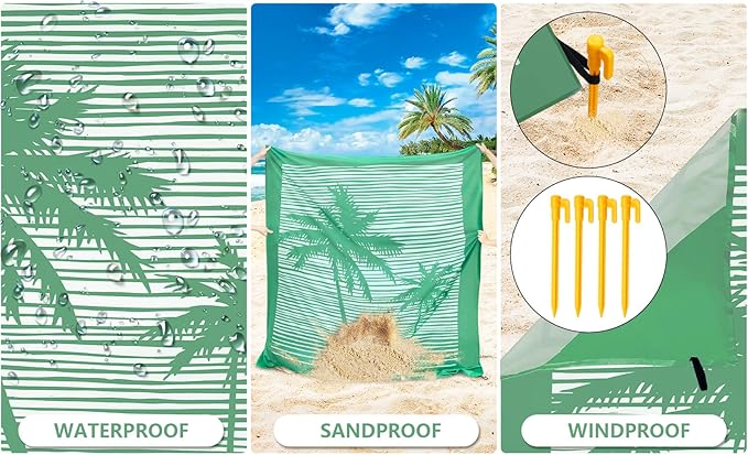 Beach Blanket Waterproof Sandproof Beach Mat 79โx 83โ for 1-4 Adults Quick Drying Durable Outdoor Picnic Mat for Beach Festival Travel Camping Hiking (COCOTREE, 79"ร83"(4 Person))