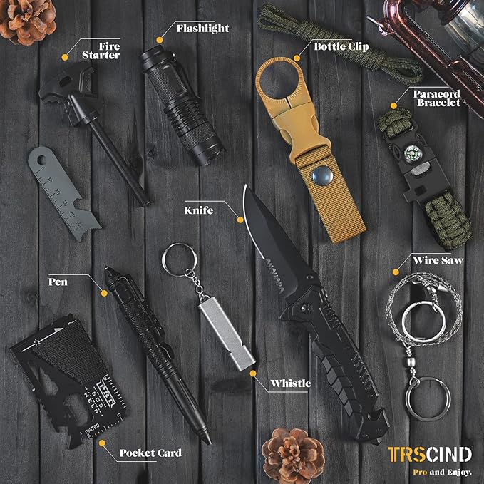 Gifts for Men Dad Husband - Fathers Day Anniversary Birthday Gifts Idea for Him Boyfriend Man - Survival Kit 14 in 1, Survival Gear and Equipment, Fishing Hunting Camping Accessories, Cool Gadgets