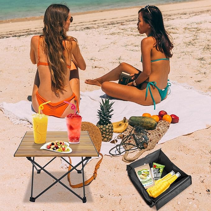Foldable Camping Side Table, Ultralight Small Beach Aluminum, Portable Outdoor Table with Carry Bag and Storage for Picnic, Grill, Hiking, Fishing, Sand, Camping, Nature