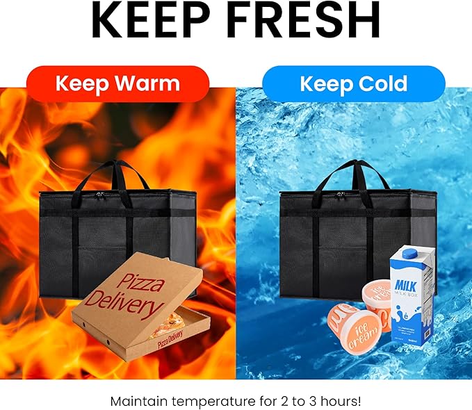NZ home Insulated Cooler Bag and Food Warmer (XL Plus, 2 pack) for Delivery & Grocery Shopping with Zippered Top, Blue