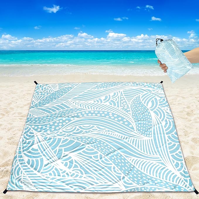 Beach Blanket Waterproof Sandproof Beach Mat 79βx 83β for 1-4 Adults Quick Drying Durable Outdoor Picnic Mat for Beach Festival Travel Camping Hiking (BL-Ripple, 79"Γ83"(4 Person))