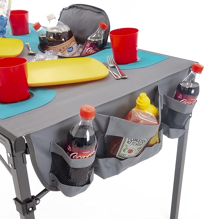 Creative Outdoors Folding Table with Built-in Cooler - Outdoor Portable Camping Table with 4 Cup Holders and Durable Steel Frame - Quality Material (Teal/Gray)