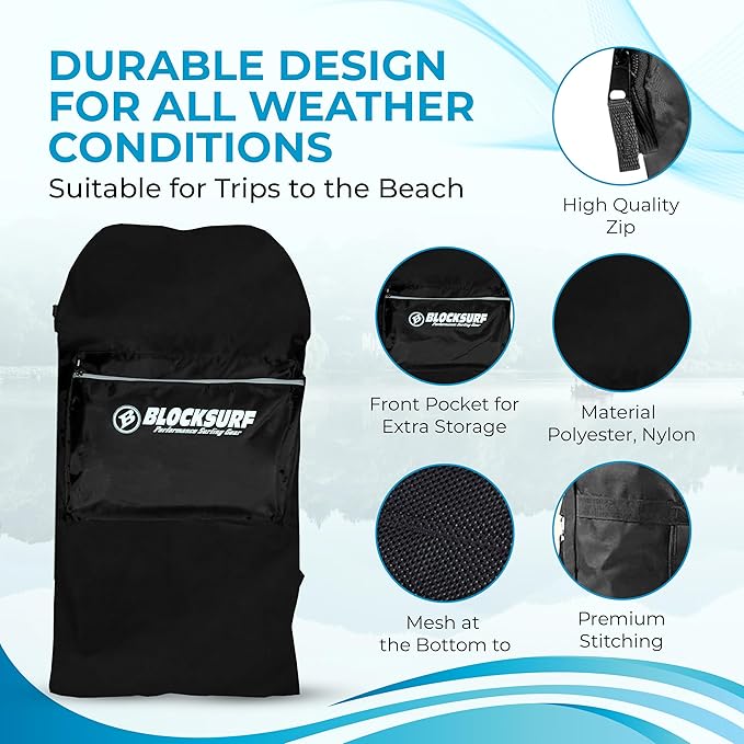 BLOCKSURF Bodyboard Bag | Holds Up to Two 42" Boards | Heavy-Duty Waterproof Design | Adjustable Backpack & Crossbody Straps | Extra Storage Pockets for Gear