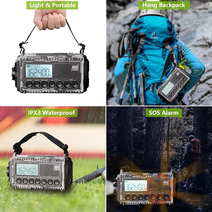 Raynic Solar Radio, 12000mAh/44400mWh Battery Operated Weather Radio, Hand Crank Emergency Radio with AM/FM/SW/NOAA Alert, Cell Phone Charger, Type-C Charging, Flashlight and SOS Siren